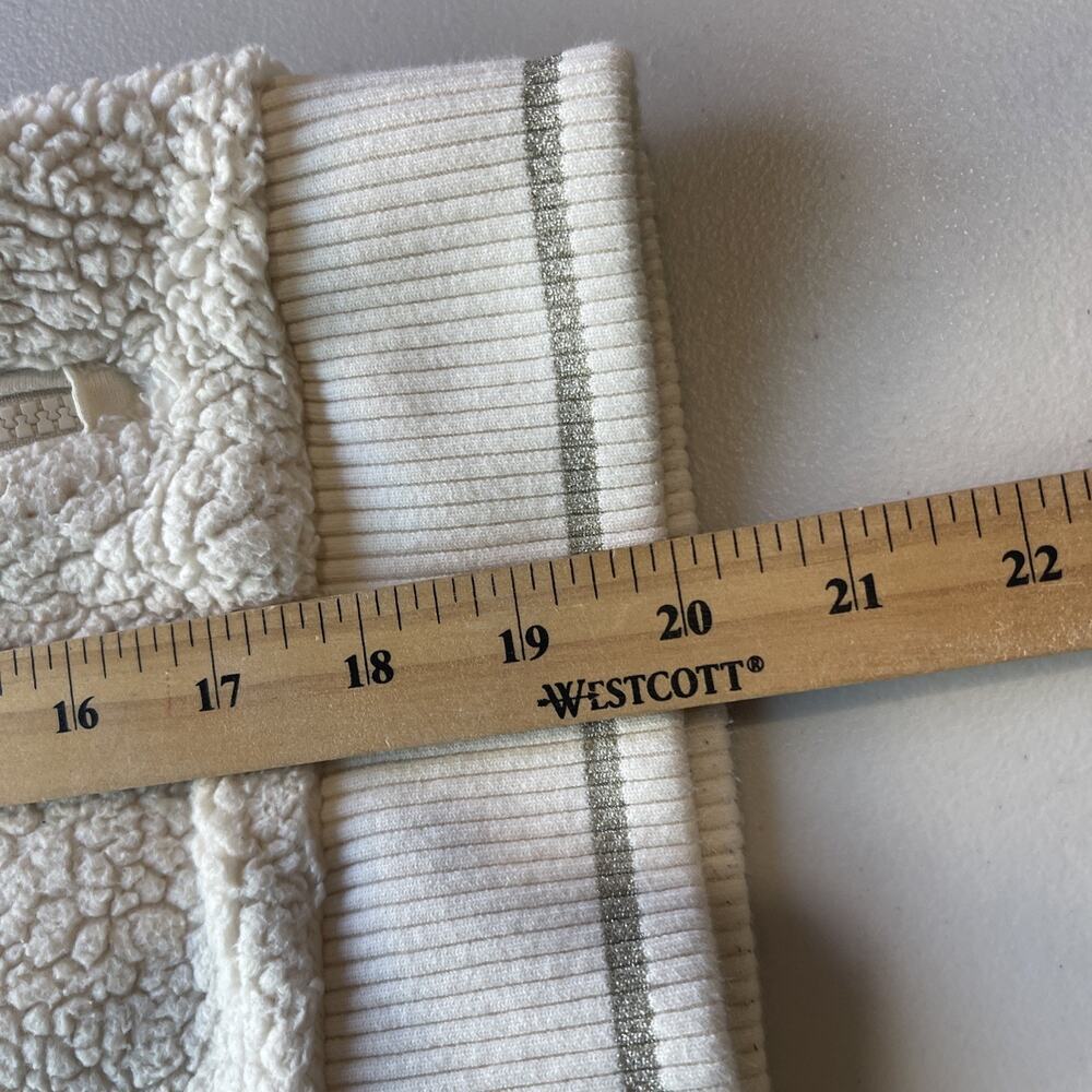 Athleta Women L Crop Sherpa Teddy Jacket Full Zip Mock Neck Cream Thumb Holes - Picture 9 of 10